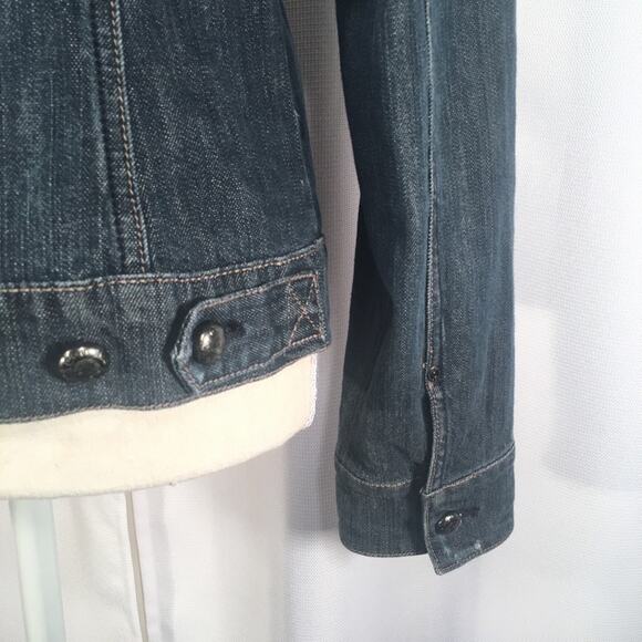 CODE BLEU | Denim Jean Jacket Embroidered Front Pockets side slit pockets Sz M - Picture 6 of 8